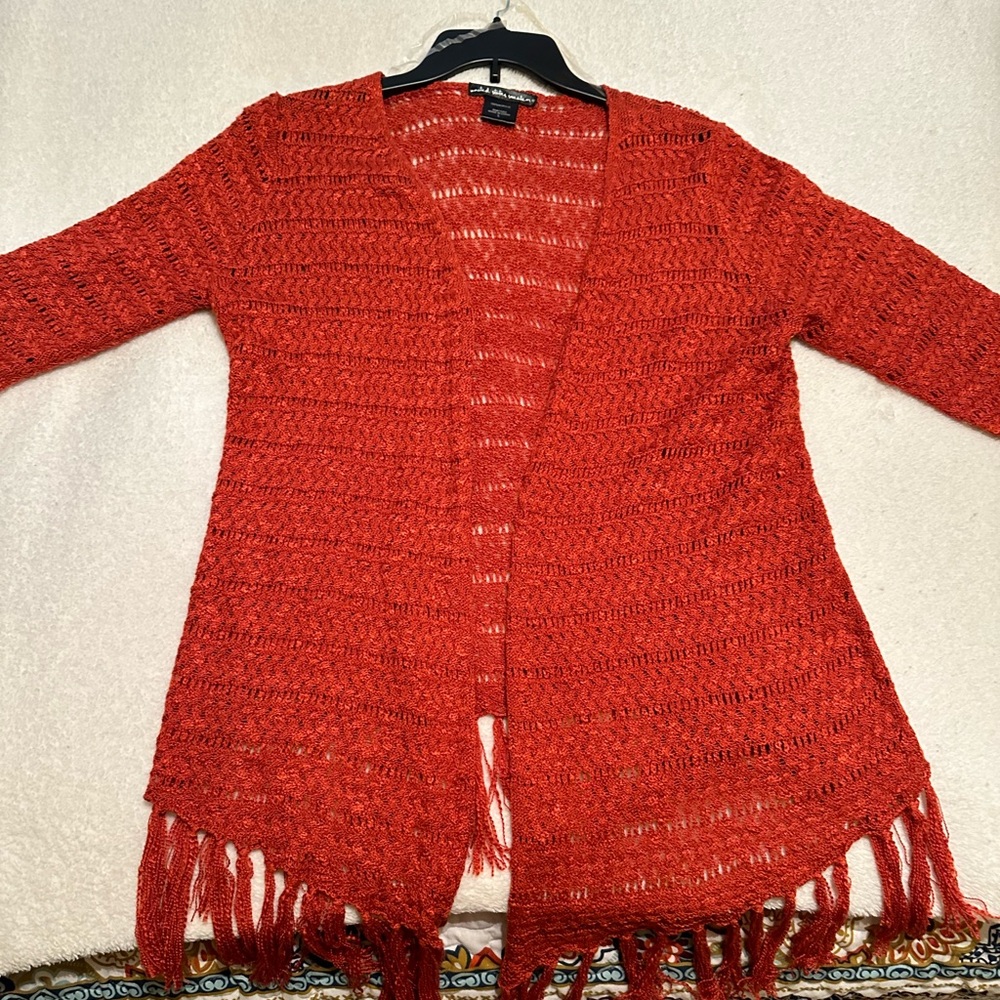 Ladies like new crocheted cardigan size large. Perfect for fall!